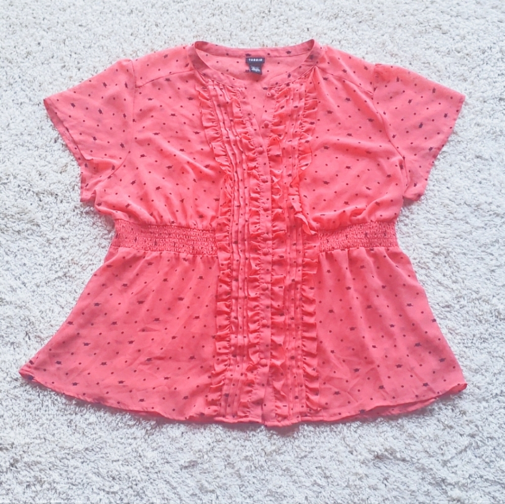 Torrid Black Cat and Polka Dots Pink Shear Blouse